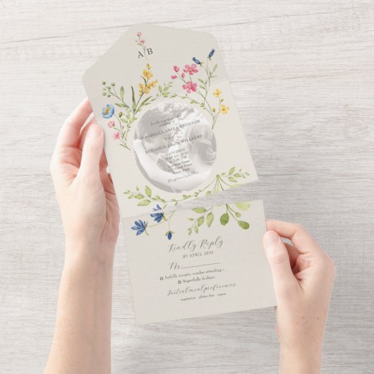 Invitation Tout En Un Ivory Wildflower Photo Wedding (Déchirure)