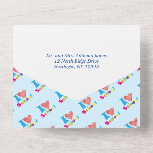 Invitation Tout En Un J'aime l'école Retour à l'école Dessin animé Remis (Verso)