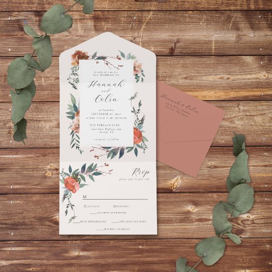 Invitation Tout En Un Jardin botanique élégant de Marsala Peach