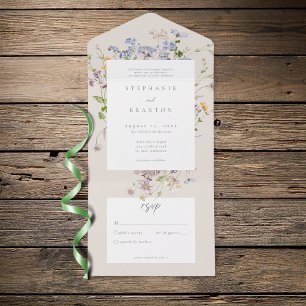 Invitation Tout En Un Jardin de fleurs sauvages crème Élégant mariage