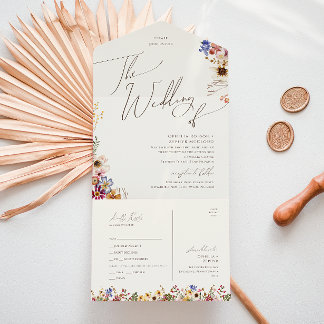Invitation Tout En Un Jardin de Fleurs Sauvages | Mariage Beige de Scell