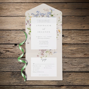 Invitation Tout En Un Jardin Élégant de Fleurs Sauvages Crème pour Maria