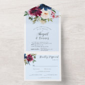 Invitation Tout En Un Jardin enchanté bleu clair Bourgogne Marine (À l'intérieur)