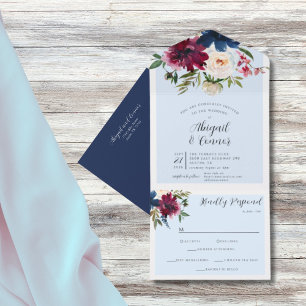 Invitation Tout En Un Jardin enchanté bleu clair Bourgogne Marine