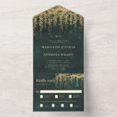 Invitation Tout En Un Jardin enchanté Emerald Gold Fairytale Mariage (À l'intérieur)