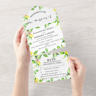 Invitation Tout En Un Jardin Exotique de Fruits Citrus Jaune Mariage Lem