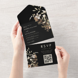 Invitation Tout En Un Jardin Fleur sauvage noir Mariage botanique automn
