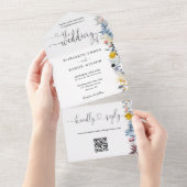 Invitation Tout En Un Jardin Floral Code QR Cœurs Script Mariage (Déchirure)