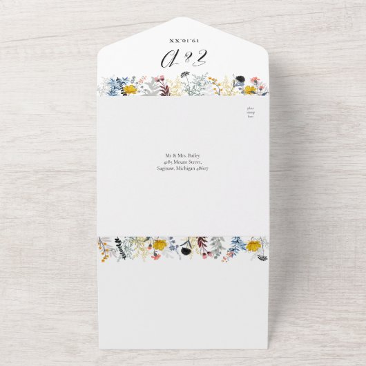 Invitation Tout En Un Jardin Floral QR Code Coeurs Script Mariage (Dehors)