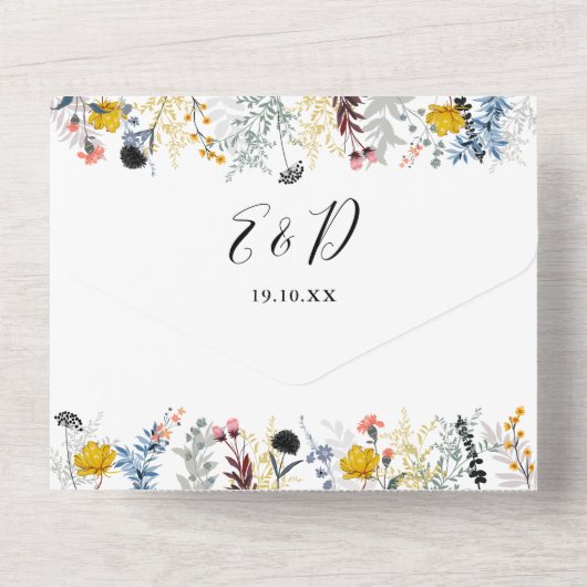 Invitation Tout En Un Jardin Floral QR Code Coeurs Script Mariage (Verso)