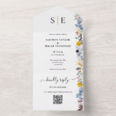 Invitation Tout En Un Jardin Floral QR Code Élégant Monogramme Mariage (À l'intérieur)