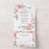 Invitation Tout En Un Jardin Rose rose pâle Mariage (À l'intérieur)