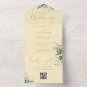 Invitation Tout En Un Jaune Bouton d'Or Monogramme Code QR Mariage (À l'intérieur)