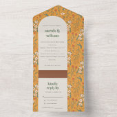 Invitation Tout En Un Jaune Orange Super Arc Retro Mariage Floral (À l'intérieur)