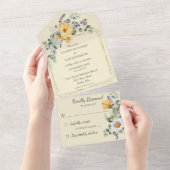 Invitation Tout En Un Jaune pâle avec Fleurs sauvages (Déchirure)