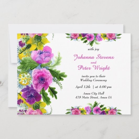 Invitation Tout en un, jaune, violet, fuchsia... un joyeux (Devant)