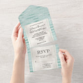 Invitation Tout En Un Joli Aqua Mint Glitzy Parties scintillant rayures (Déchirure)