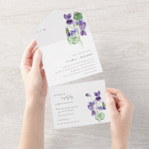 Invitation Tout En Un Joli Chic Monogram Violet Floral Bunal Mariage