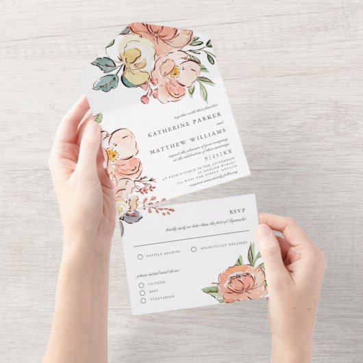 Invitation Tout En Un Joli Mariage d'aquarelle de printemps (Déchirure)