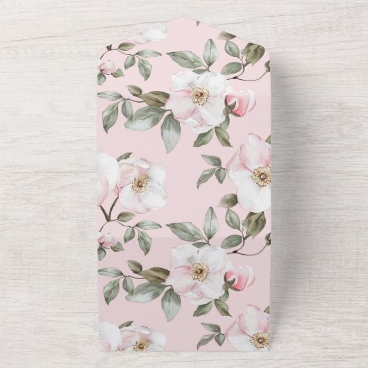 Invitation Tout En Un Joli Mariage de fleurs rose pâle (Dehors)