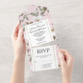 Invitation Tout En Un Joli Mariage de fleurs rose pâle (Déchirure)