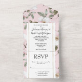 Invitation Tout En Un Joli Mariage de fleurs rose pâle (À l'intérieur)