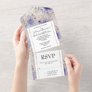 Invitation Tout En Un Jolie perle d'or blanc violet fleurs
