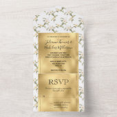 Invitation Tout En Un Jolies fleurs blanches or (À l'intérieur)