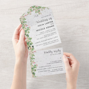 Invitation Tout En Un Journal de style vintage mur ancien rose rose mari