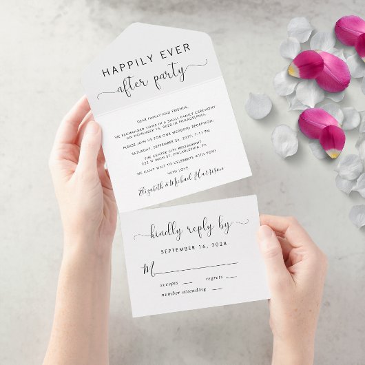 Invitation Tout En Un Joyeuse Soirée de Mariage "Et Ils Vécûrent Heureux