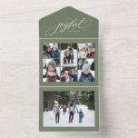 Invitation Tout En Un Joyeux collage de Noël 7 photo vert tripli<br><div class="desc">Un élégant script "joyful" est entouré d'étoiles brillantes sur cette carte triplée de vacances unique. Personnalisez-le avec votre collage de 6 photos et une grande photo simple. Il y a également de la place pour un message plus long qui peut fonctionner comme une mise à jour ou laissé vide. Parfait...</div>