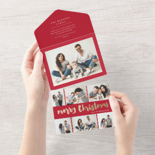 Invitation Tout En Un Joyeux Noël écriture dorée multi photo vacances al