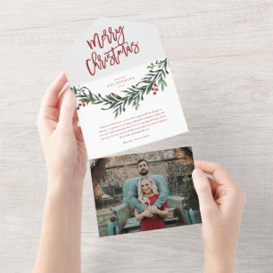 Invitation Tout En Un Joyeux Noël Écriture Rouge Aquarelle Fêtes