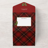 Invitation Tout En Un Joyeux Noël Gold Feuilles 3 photos Red Tartan (Dehors)