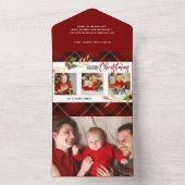 Invitation Tout En Un Joyeux Noël Gold Feuilles 3 photos Red Tartan (À l'intérieur)