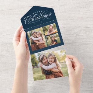 Invitation Tout En Un Joyeux Noël marine 4 vacances photo triplé
