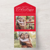 Invitation Tout En Un Joyeux Noël rouge 4 photo unique vacances triples (À l'intérieur)