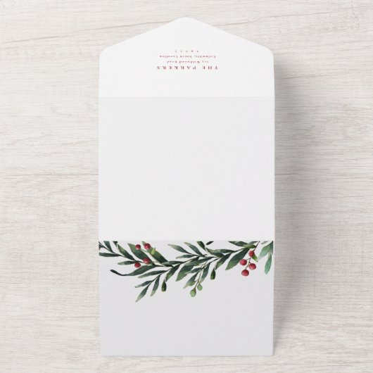 Invitation Tout En Un Joyeux Noël Rouge Script Aquarelle Vacances (Dehors)