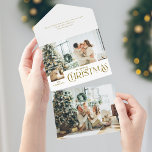 Invitation Tout En Un Joyeux voeux de Noël avec Photo Insert Gold<br><div class="desc">Amusant Joyeux texte en or de Noël graphique dans une police personnalisée avec champ de texte modifiable,  petit carré photo insérer modèle et grand modèle photo arrière - plan. Tous les éléments sont personnalisables.</div>