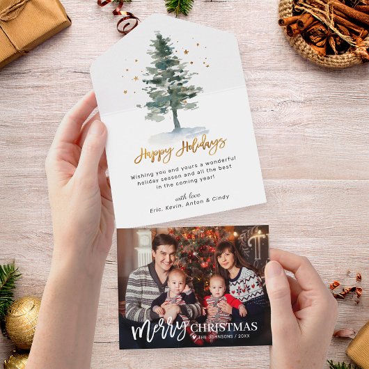 Invitation Tout En Un Joyful Christmas Tree Holiday Keepsake Photo Card