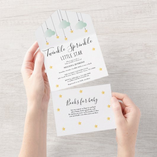 Invitation Tout En Un Jumeler Sprinkle Sexe Baby shower neutre (Déchirure)