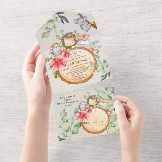 Invitation Tout En Un Jungle Bébé Animaux Douche Verdure Safari (Déchirure)