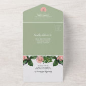Invitation Tout En Un jungle tropicale feuilles & fleurs roses floral mo (Dehors)