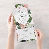 jungle tropicale feuilles & fleurs roses floral mo