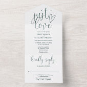 Invitation Tout En Un Just Love Elegant Script Émeraude Verte Mariage (À l'intérieur)