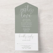 Invitation Tout En Un Just Love Elegant Script Sage Green Mariage (À l'intérieur)