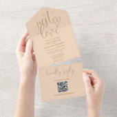 Invitation Tout En Un Just Love Modern QR Code Soft Peach Mariage (Déchirure)