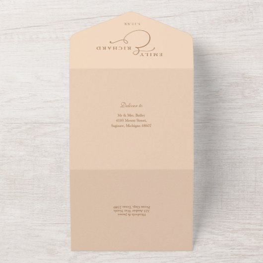 Invitation Tout En Un Juste Aimer Élégant Script Soft Peach Mariage (Dehors)