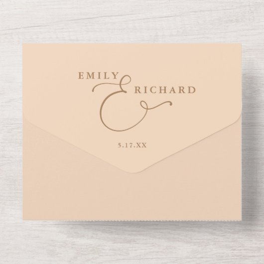 Invitation Tout En Un Juste Aimer Élégant Script Soft Peach Mariage (Verso)