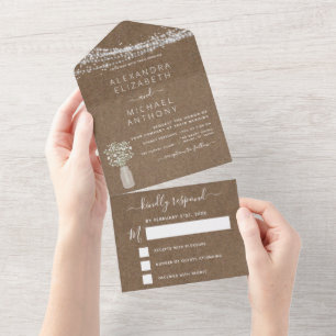 Invitation Tout En Un Kraft Papier String éclaire le Mariage du souffle 